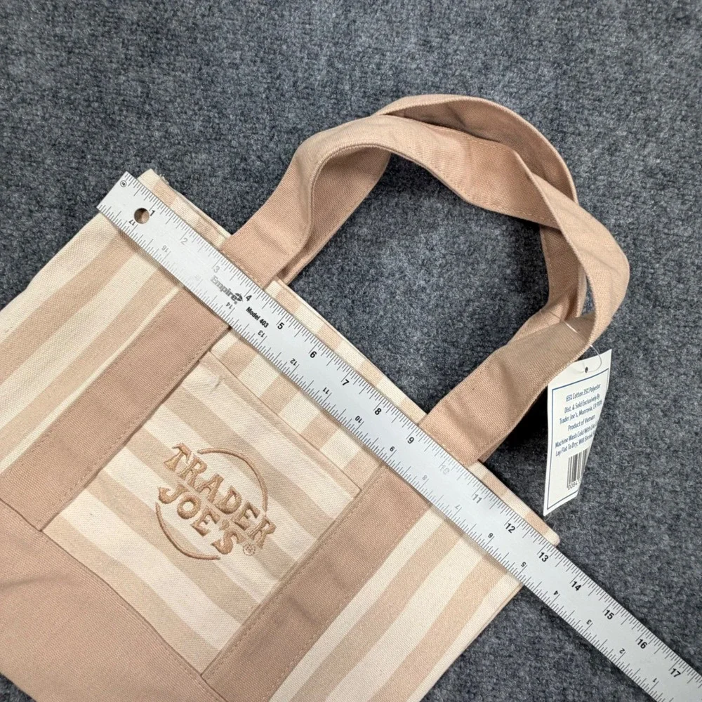 Trader Joes Striped Mini Canvas Tote Bag Tan Cream Limited Edition Unisex NWT